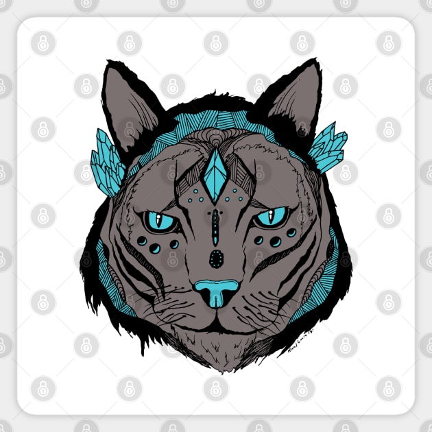 Blue Grey Mystical Tribal Cat Sticker by kenallouis